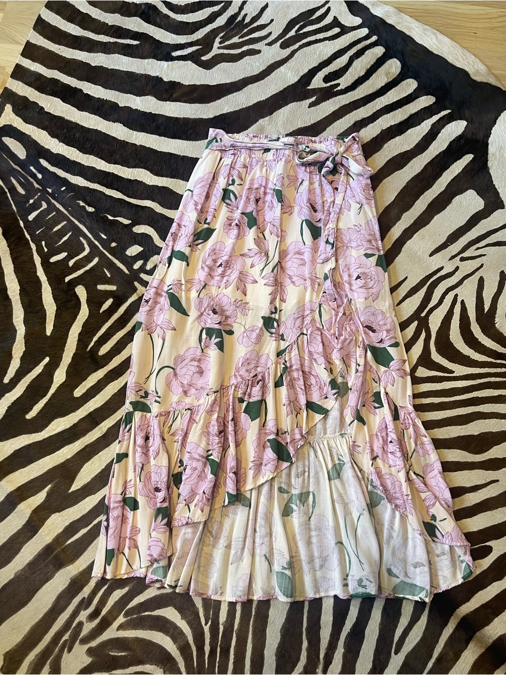 Pink Floral Tiered Maxi Skirt with Smocked Waist